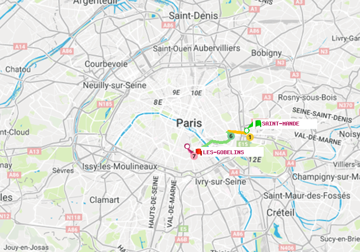 plan itinéraire ratp de Saint-Mandé à Les Gobelins