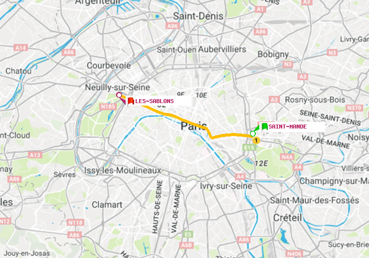 plan itinéraire ratp de Saint-Mandé à Les Sablons (Jardin d