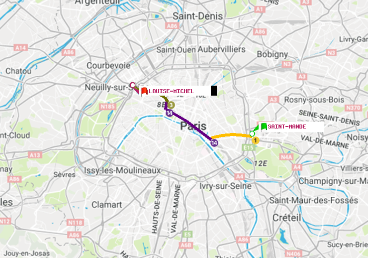 plan itinéraire ratp de Saint-Mandé à Louise Michel