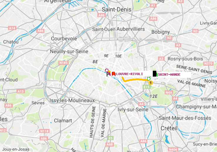 plan itinéraire ratp de Saint-Mandé à Louvre-Rivoli