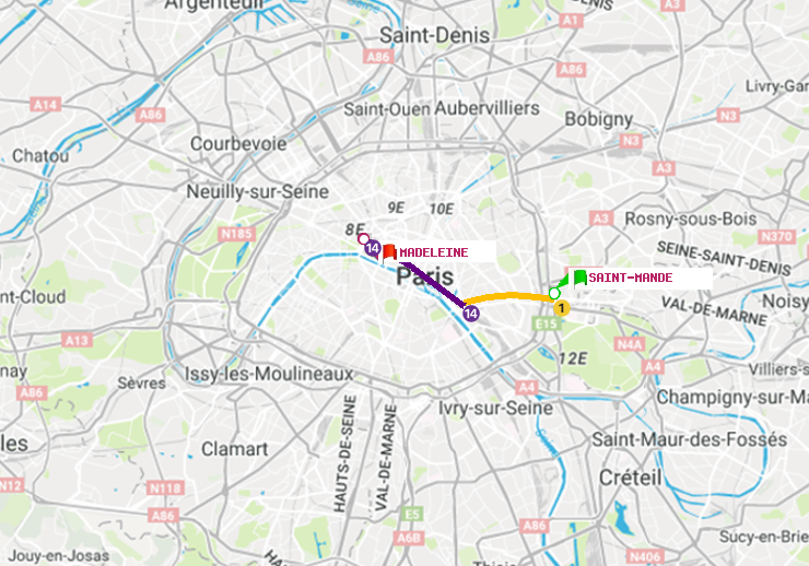 plan itinéraire ratp de Saint-Mandé à Madeleine