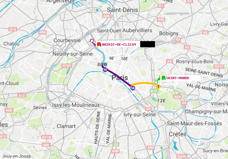 plan itinéraire ratp de Saint-Mandé à Mairie de Clichy