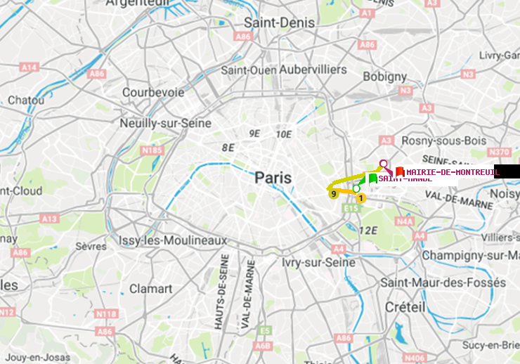plan itinéraire ratp de Saint-Mandé à Mairie de Montreuil