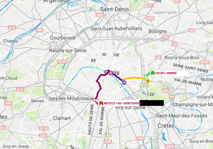plan itinéraire ratp de Saint-Mandé à Mairie de Montrouge