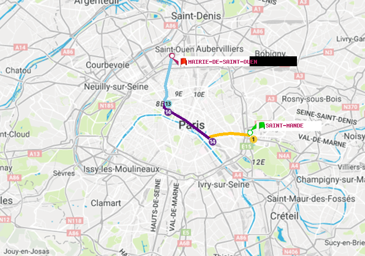 plan itinéraire ratp de Saint-Mandé à Mairie de Saint-Ouen
