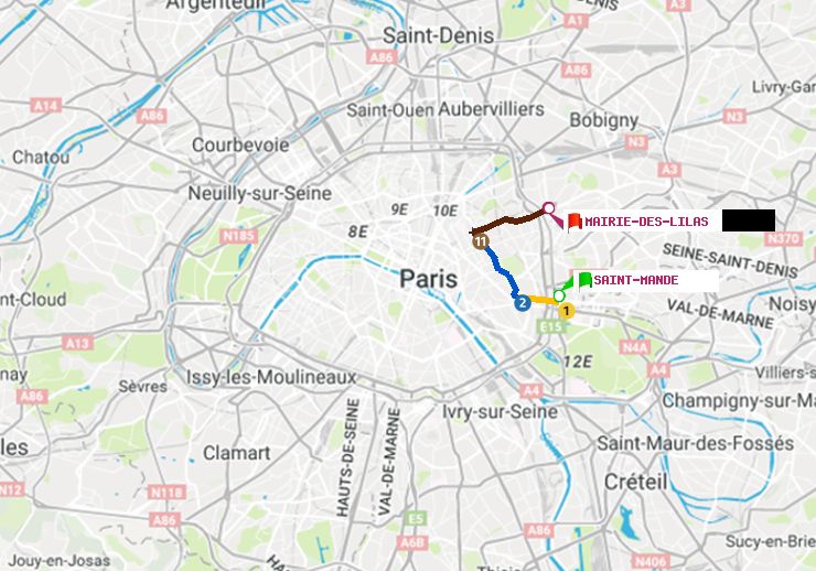 plan itinéraire ratp de Saint-Mandé à Mairie des Lilas