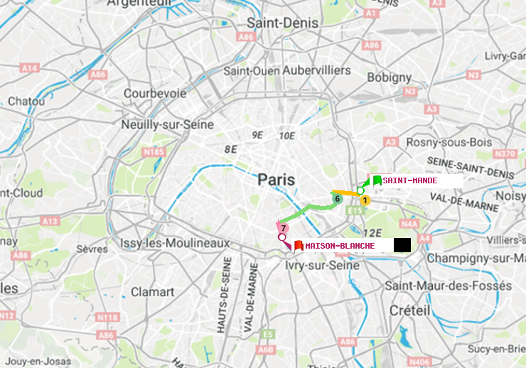 plan itinéraire ratp de Saint-Mandé à Maison Blanche