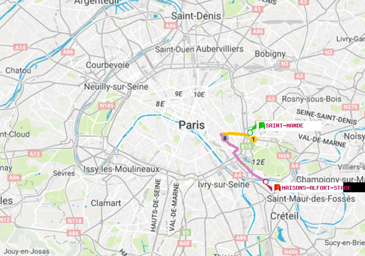 plan itinéraire ratp de Saint-Mandé à Maisons-Alfort-Stade