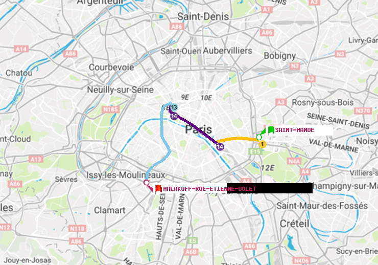 plan itinéraire ratp de Saint-Mandé à Malakoff-Rue Etienne Dolet