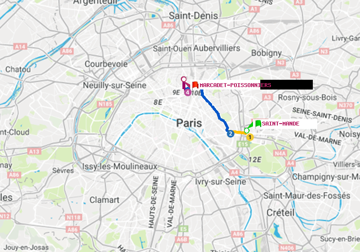 plan itinéraire ratp de Saint-Mandé à Marcadet-Poissonniers