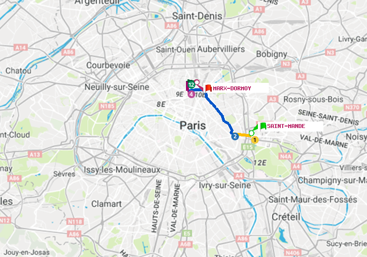 plan itinéraire ratp de Saint-Mandé à Marx-Dormoy