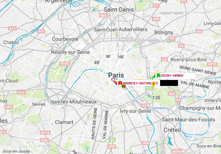 plan itinéraire ratp de Saint-Mandé à Maubert-Mutualité