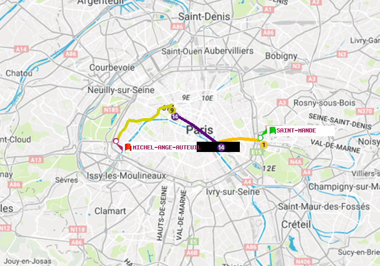 plan itinéraire ratp de Saint-Mandé à Michel-Ange-Auteuil