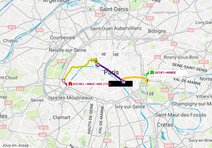 plan itinéraire ratp de Saint-Mandé à Michel-Ange-Molitor