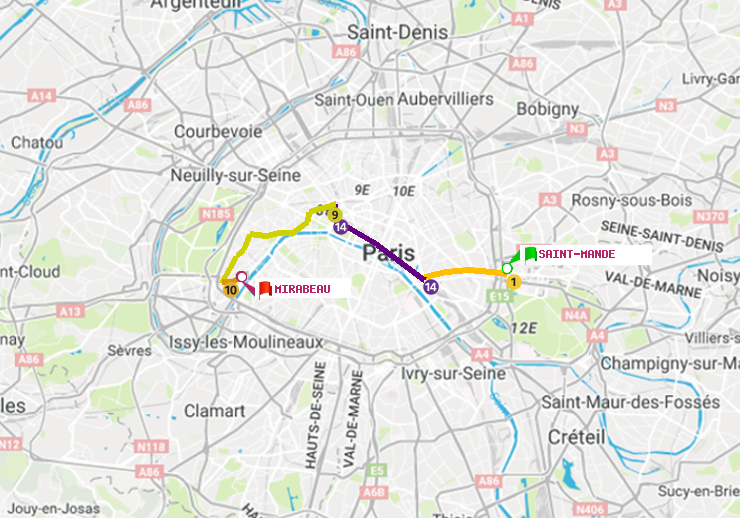 plan itinéraire ratp de Saint-Mandé à Mirabeau