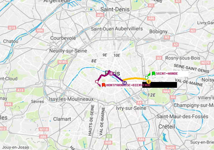 plan itinéraire ratp de Saint-Mandé à Montparnasse-Bienvenue