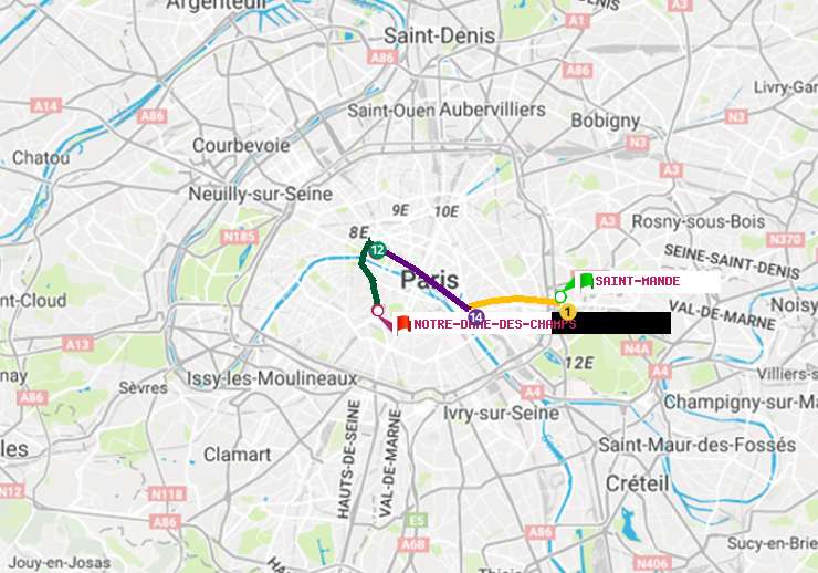plan itinéraire ratp de Saint-Mandé à Notre-Dame des Champs