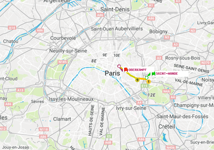 plan itinéraire ratp de Saint-Mandé à Oberkampf