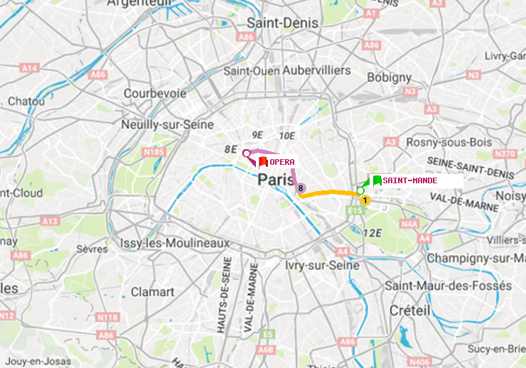 plan itinéraire ratp de Saint-Mandé à Opéra