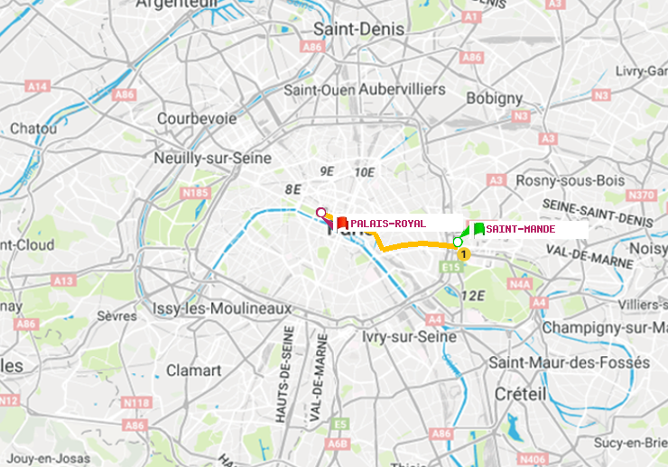 plan itinéraire ratp de Saint-Mandé à Palais-Royal (Musée du Louvre)