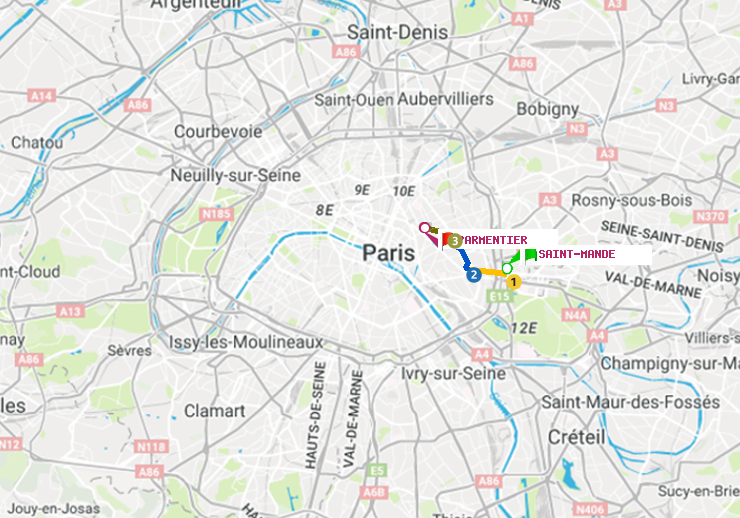 plan itinéraire ratp de Saint-Mandé à Parmentier