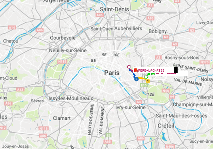 plan itinéraire ratp de Saint-Mandé à Père-Lachaise
