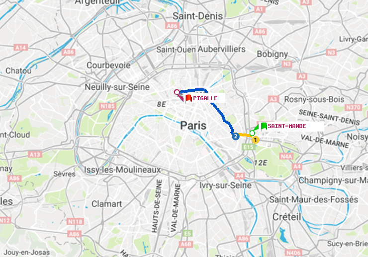 plan itinéraire ratp de Saint-Mandé à Pigalle