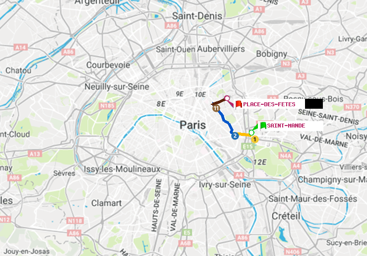 plan itinéraire ratp de Saint-Mandé à Place des Fêtes
