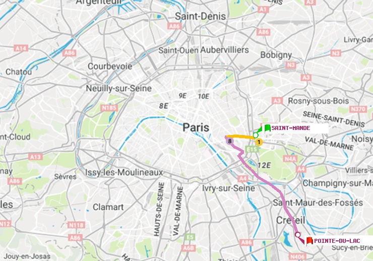 plan itinéraire ratp de Saint-Mandé à Pointe du Lac
