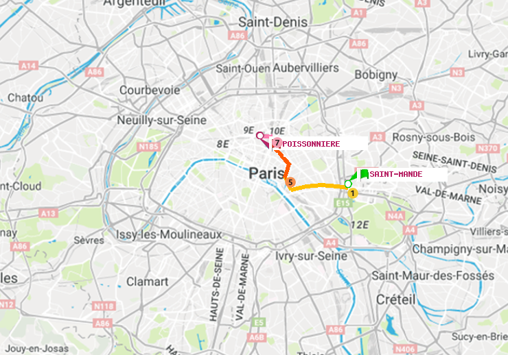 plan itinéraire ratp de Saint-Mandé à Poissonnière