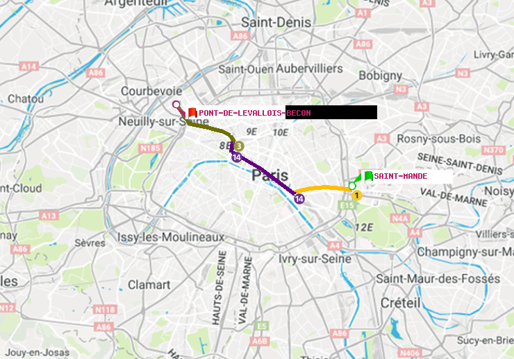 plan itinéraire ratp de Saint-Mandé à Pont de Levallois-Bécon