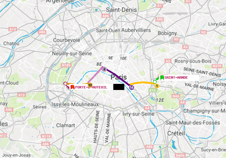 plan itinéraire ratp de Saint-Mandé à Porte d