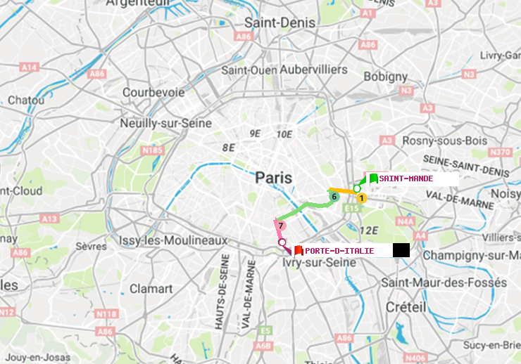 plan itinéraire ratp de Saint-Mandé à Porte d