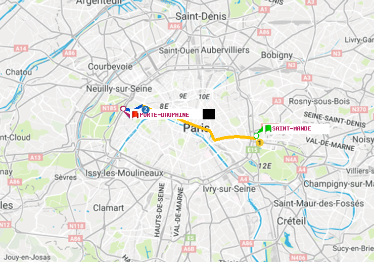 plan itinéraire ratp de Saint-Mandé à Porte Dauphine (Maréchal de Lattre de Tassigny)