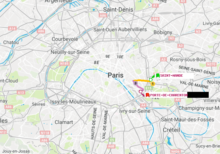 plan itinéraire ratp de Saint-Mandé à Porte de Charenton