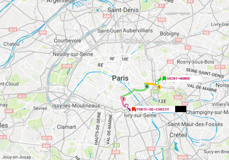 plan itinéraire ratp de Saint-Mandé à Porte de Choisy
