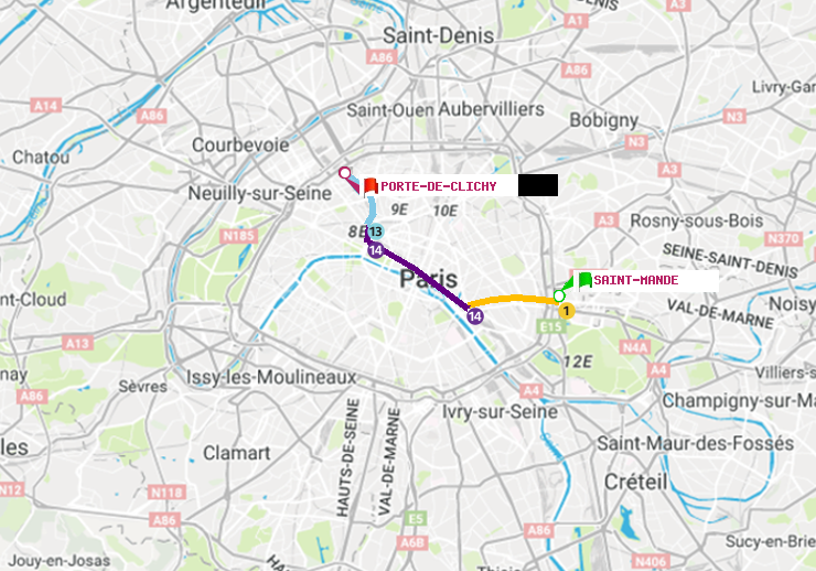 plan itinéraire ratp de Saint-Mandé à Porte de Clichy