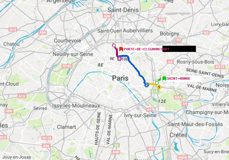 plan itinéraire ratp de Saint-Mandé à Porte de Clignancourt