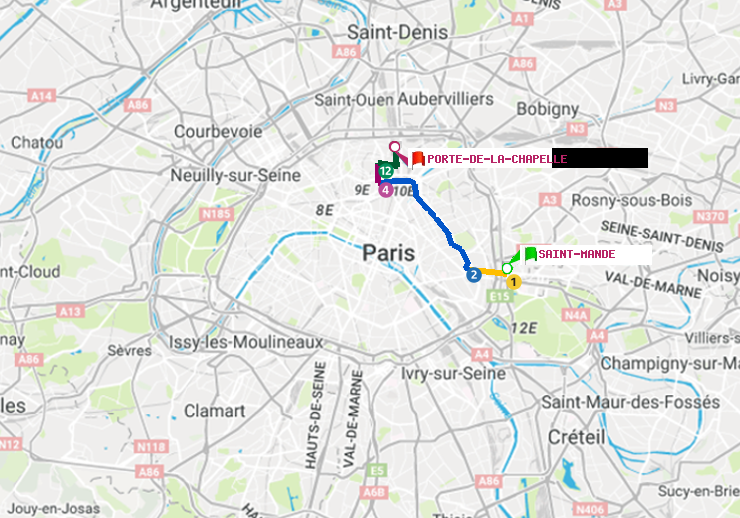 plan itinéraire ratp de Saint-Mandé à Porte de la Chapelle