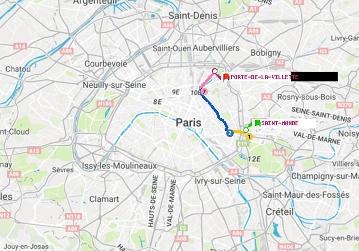 plan itinéraire ratp de Saint-Mandé à Porte de la Villette