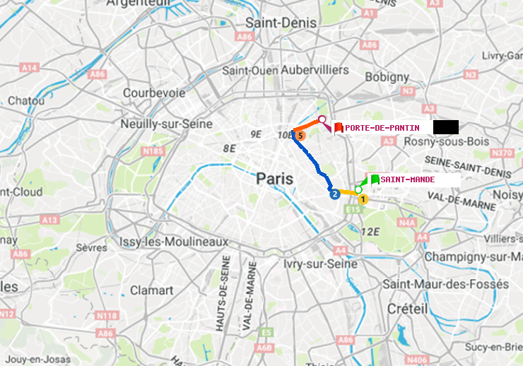 plan itinéraire ratp de Saint-Mandé à Porte de Pantin