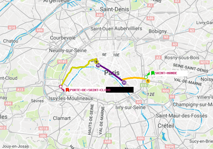 plan itinéraire ratp de Saint-Mandé à Porte de Saint-Cloud