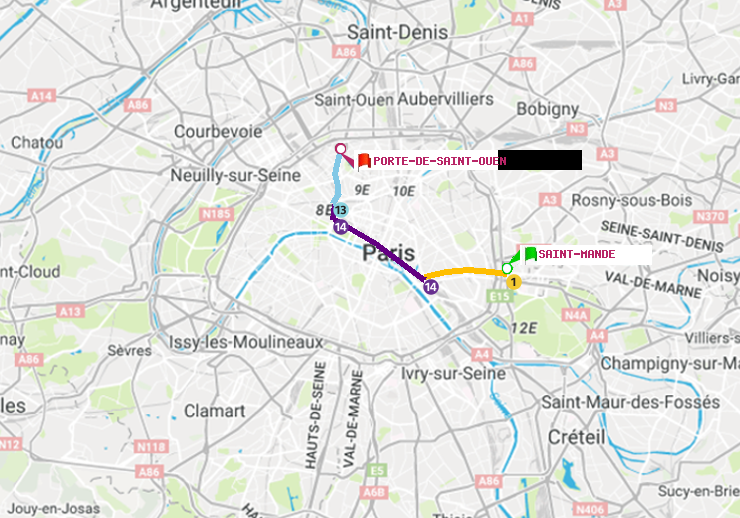 plan itinéraire ratp de Saint-Mandé à Porte de Saint-Ouen