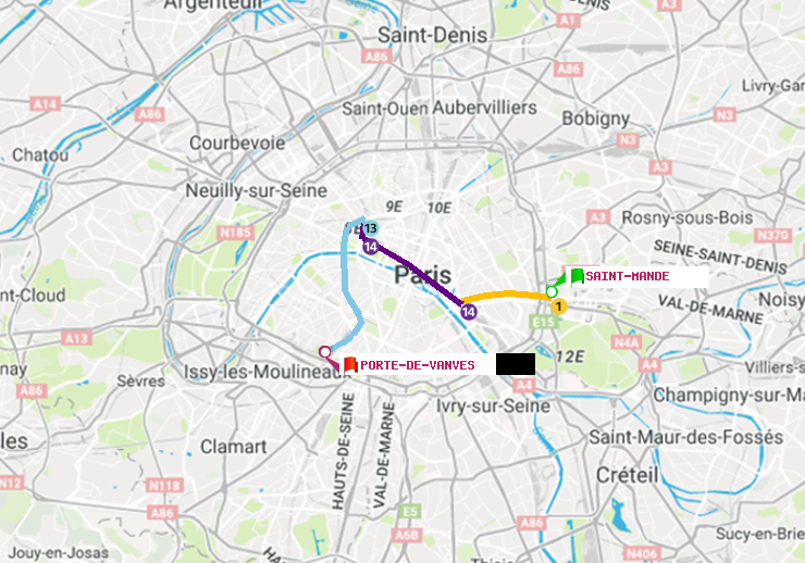 plan itinéraire ratp de Saint-Mandé à Porte de Vanves