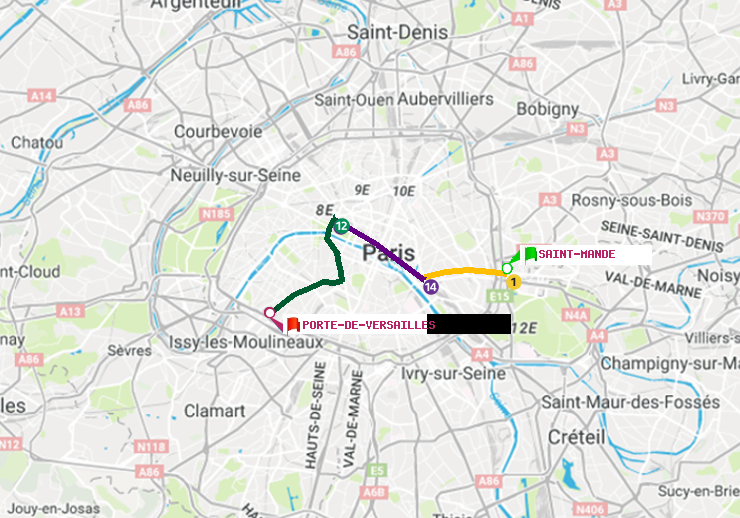 plan itinéraire ratp de Saint-Mandé à Porte de Versailles