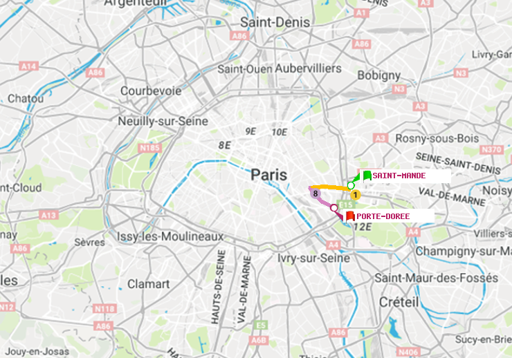 plan itinéraire ratp de Saint-Mandé à Porte Dorée