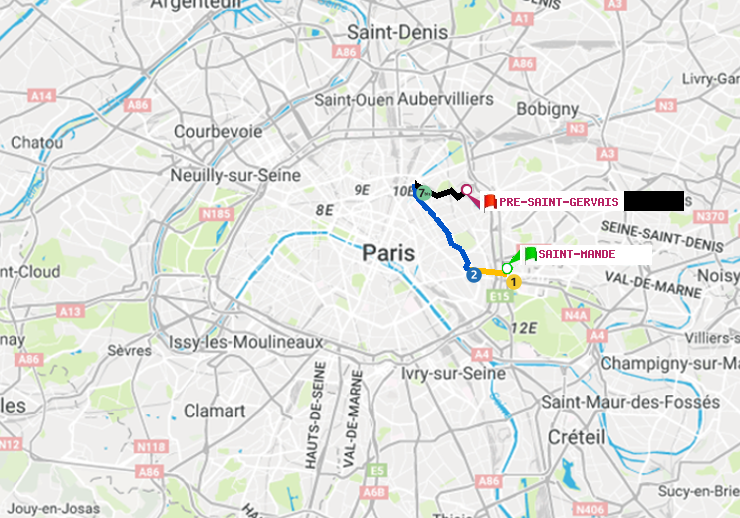 plan itinéraire ratp de Saint-Mandé à Pré-Saint-Gervais