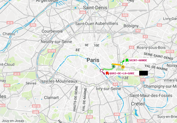 plan itinéraire ratp de Saint-Mandé à Quai de la Gare