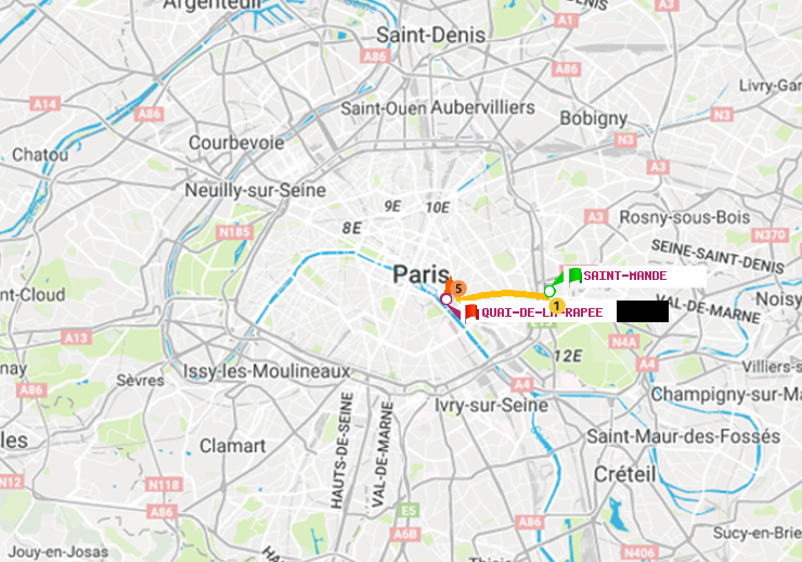 plan itinéraire ratp de Saint-Mandé à Quai de la Rapée