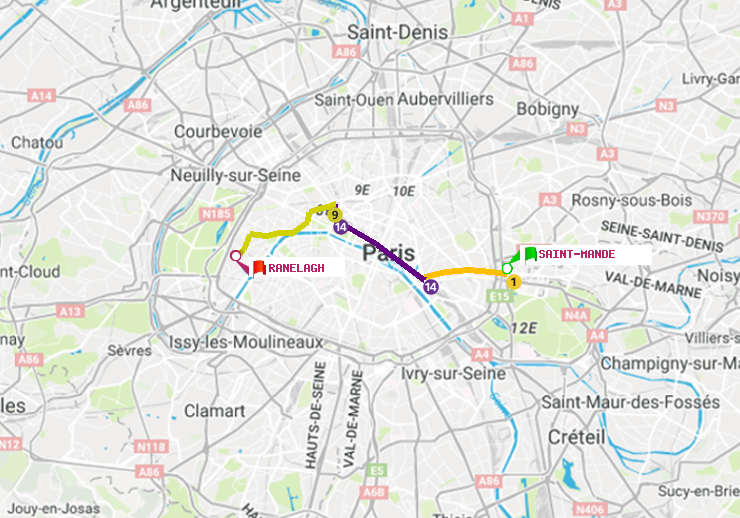 plan itinéraire ratp de Saint-Mandé à Ranelagh